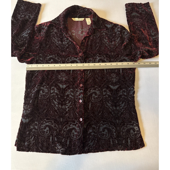 French Laundry Women’s S Whimsigoth Silk Red Velvet Burnout Button Down Shirt - Picture 7 of 9